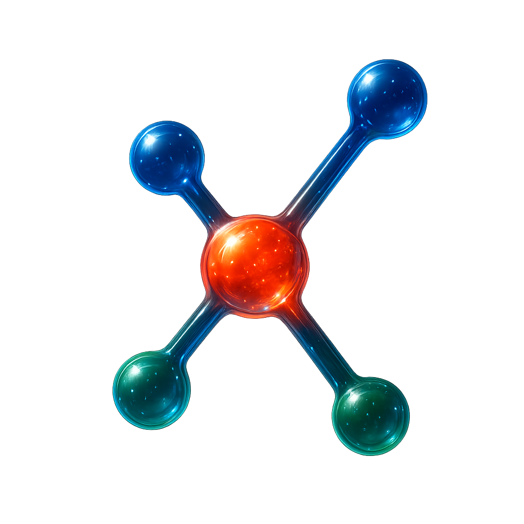 Fermentors molecule: one orange center connected to four blue and green spheres